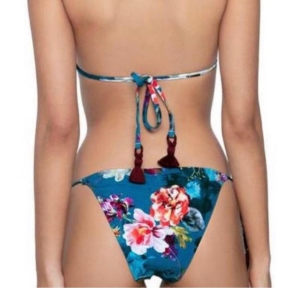 Pilyq PQ Swim Spiritual Bloom Ruched Tie Bottoms‎ Colorful Floral Print NWOT - Picture 2 of 7